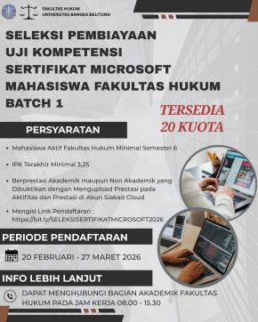 SELEKSI PEMBIAYAAN UJI KOMPETENSI SERTIFIKAT MICROSOFT MAHASISWA FAKULTAS HUKUM BATCH 1